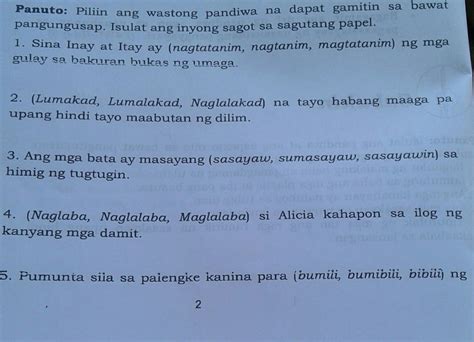 Piliin Ang Wastong Pandiwa Ng Dapat Gamitin Sa Bawat Pangungusap Isulat