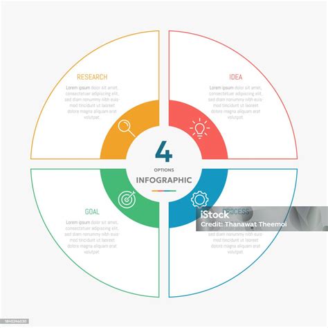 프레젠테이션을 위한 4가지 옵션이 있는 원형 차트 인포그래픽 템플릿 0명에 대한 스톡 벡터 아트 및 기타 이미지 0명 4