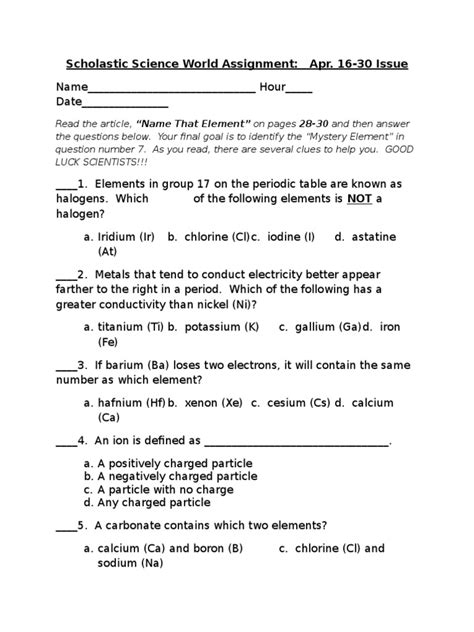 Worksheet Mystery Elements And Their Density Version 1 Teaching Worksheets Library