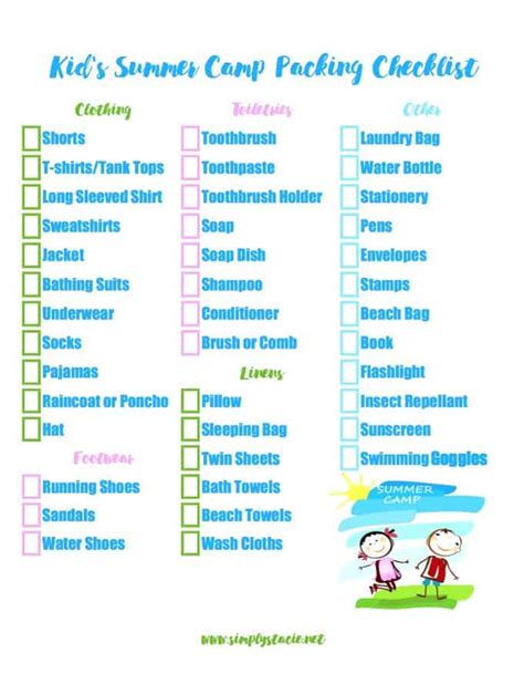 Kid's Summer Camp Packing Checklist - Simply Stacie