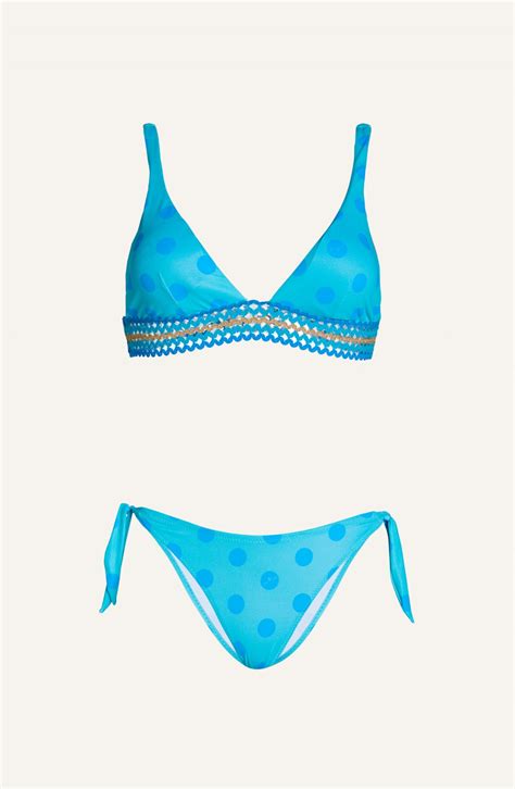 Bikini Brassiere Con Passamaneria Slip Fiocchi Pois Taglia S Colore Azzurro