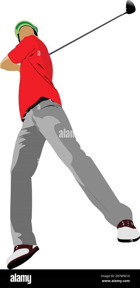 Golfer Hitting Ball With Iron Club Vector Illustration Stock Vector