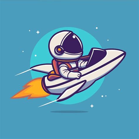 Cartoon Astronauta Montando Um Foguete Ilustra O Vetorial Plana