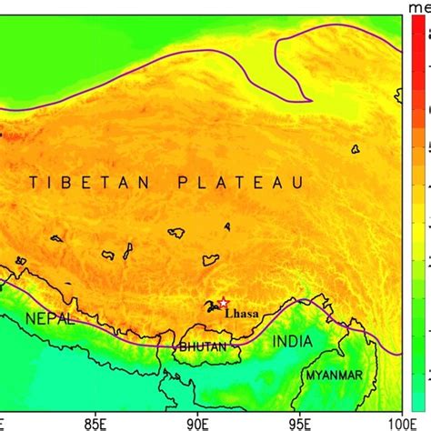 Topography Meter Of The Tibetan Plateau Region And Is The