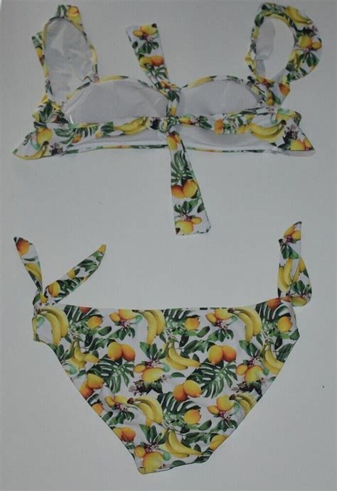 Temt Flounce Tropical Lemon Banana Bikini Set Size S M Great Condition