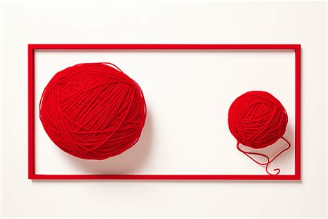 Red Ball Of Yarn And Thread On White Surface Background Winter Season