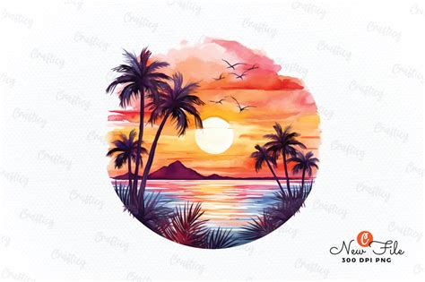 Summer Sunset Watercolor Sublimation Graphic By Crafticy Creative Fabrica