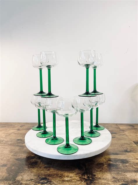 Vintage 1960 S Luminarc France Green Stemmed Wine Glasses Sold In Sets Elegant Barware T For