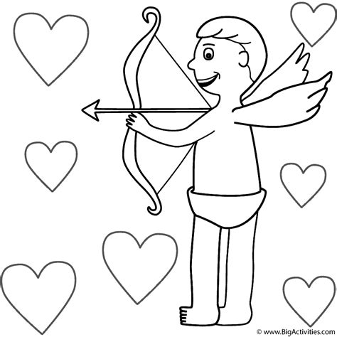 Cupid With Hearts Coloring Page Valentines Day