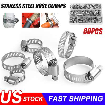 60Pcs Adjustable Hose Clamps Worm Gear Stainless Steel Clamp Assortment