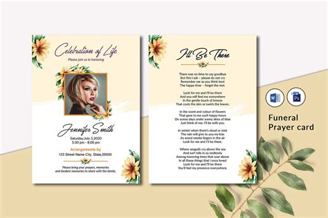 Printable Funeral Prayer Card Template Printable Floral | Etsy