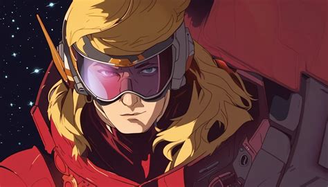 Char Aznable Slim Attractive Man With Shoulder Length Blonde Hair Aviator Sunglasses Red