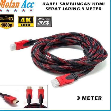 Jual Stok Terbaru Kabel Sambungan HDMI 3 Meter Serat Jaring Cable 3M