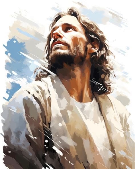 Premium AI Image | a painting of jesus looking up to the sky