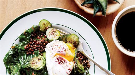 Lentils With Cucumbers Chard And Poached Egg Recipe Bon Appétit