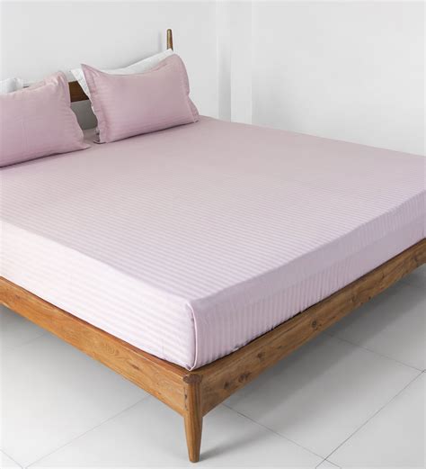 Buy Pink Stripes Tc Cotton King Sized Bed Sheets With Pillow