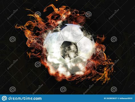 D Illustration Of Black And White Soccer Ball With Flame Effect Stock