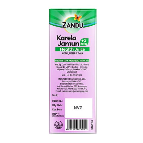 Buy Zandu Karela Jamun Herbs Health Juice Ml Online At