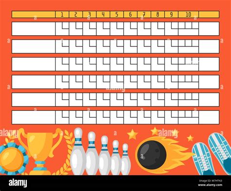 Bowling Score Sheet Blank Template Scoreboard With Game Objects Stock