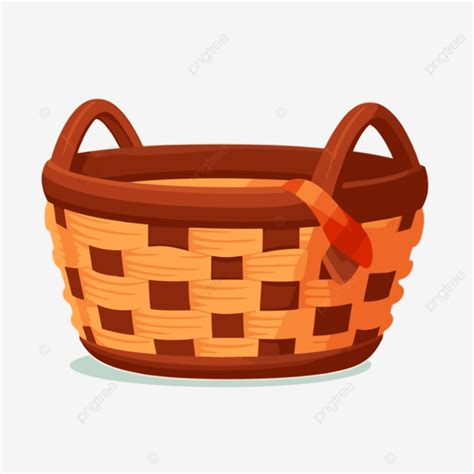 Basket Clipart Flat Vector Illustration Of Wicker Basket With A Red