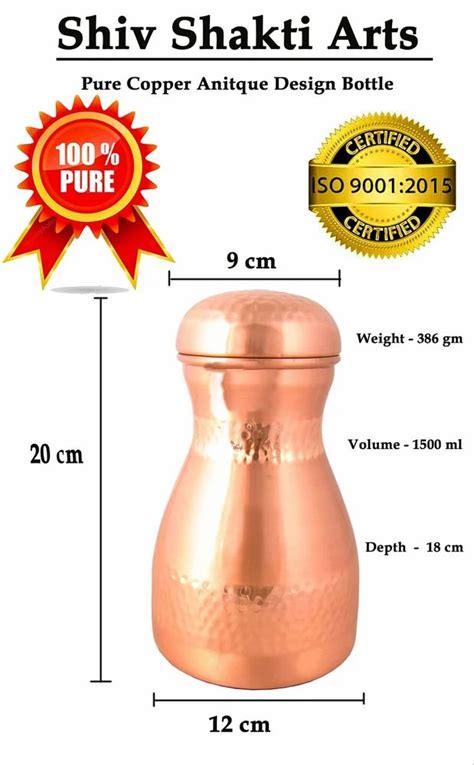 Shiv Shakti Arts Copper Half Hammered Bedroom Bottle Surahi With Glass