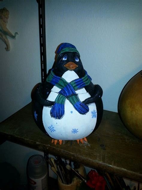 Penguin Gourd Bowl By Cindy Bybee Gourd Art Gourds Penguins