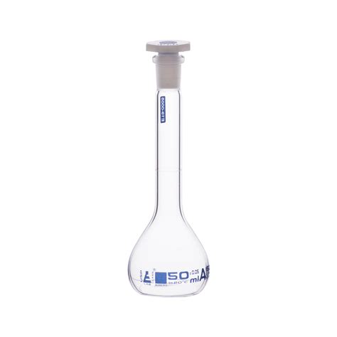 Volumetric Flask 50ml Class A Astm Polypropylene Stopper Blue — Eisco Labs