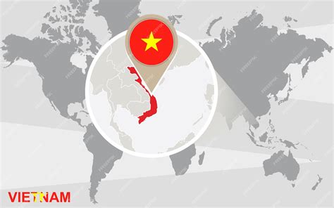 premium vector world map  magnified vietnam vietnam flag  map