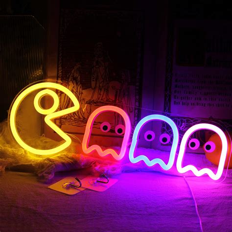 Buy Ghost Neon Signs Specter Led Lights Sign Gamer Room Retro Arcade Decor 17”x5 9” With Usb