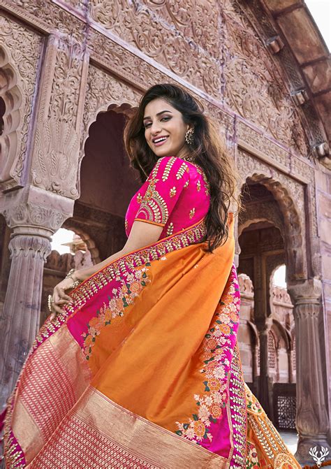 LM 1012712 Orange Woven Silk Jacquard Traditional Lehenga Flickr