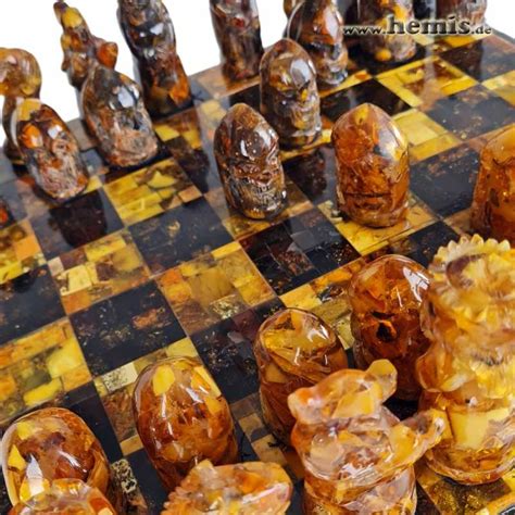 Amber Chess Set With 32 Hand Carved Chess Figures