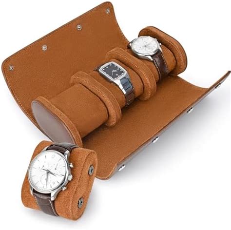 Jucreevii Slots Watch Roll Travel Case Pu Leather Watch Box For Men