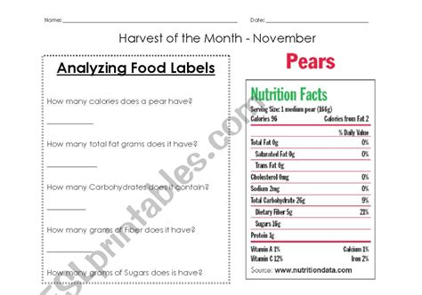 Analyzing Nutrition Labels ESL Worksheet By Rdominguez Worksheets