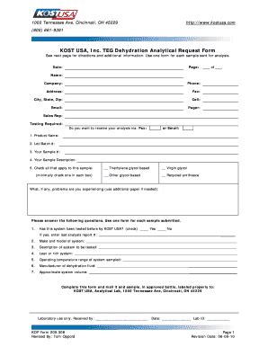 Fillable Online KOST USA Inc TEG Dehydration Analytical Request Form