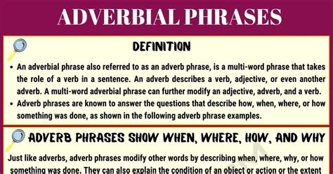 Adverbial Phrase Adverb Phrase Definition Usage And Useful Examples • 7esl