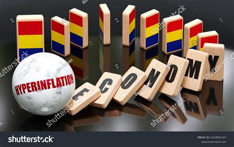 Romania Hyperinflation Economy Domino Effect Chain Stock Illustration