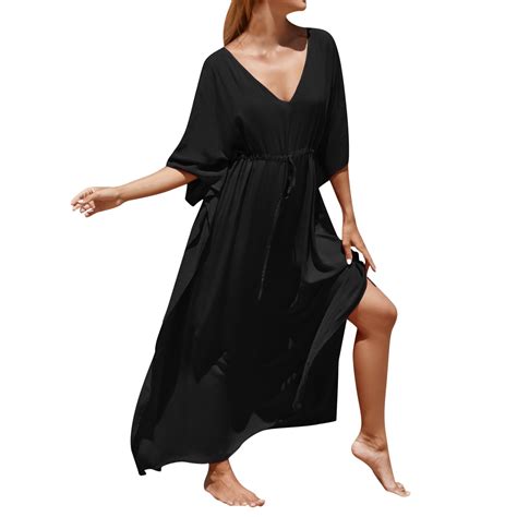 Gyujnb Women Plus Size 2024 Beach Kaftan Dresses V Neck Batwing Sleeve