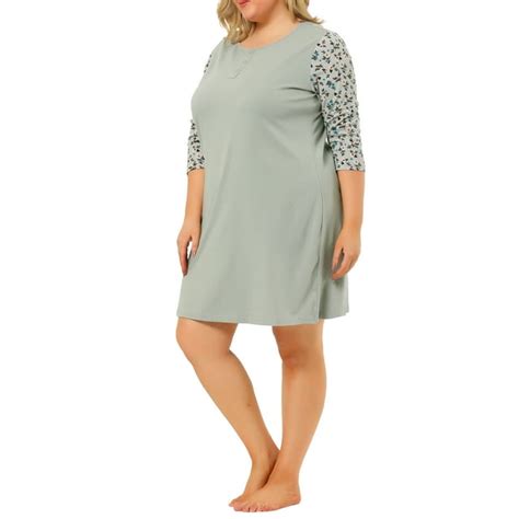 Unique Bargains Womens Plus Size Pajamas Floral 3 4 Sleeve Loungewear