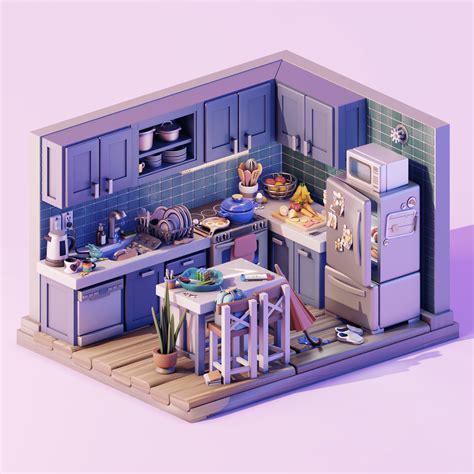 Sandras Kitchen Diorama Behance