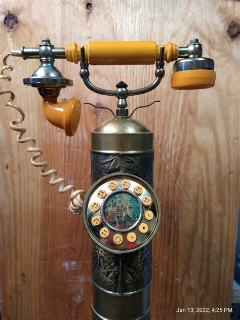 Antique Brass Floor Standing Telephone Push Button Retro Decor