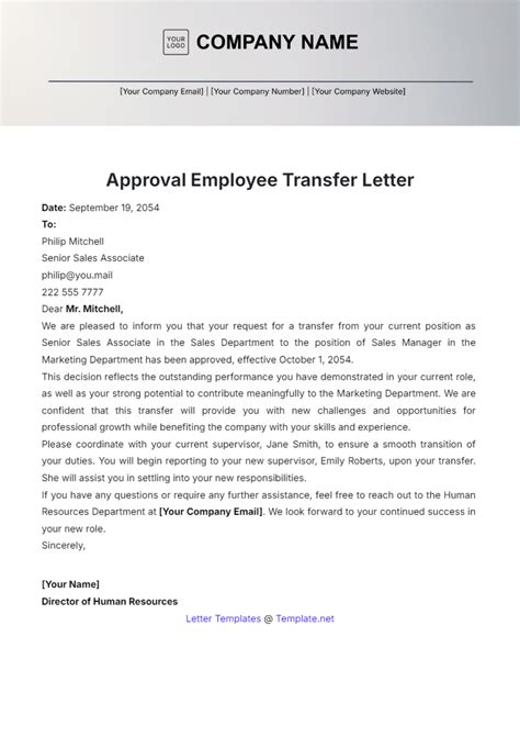 Free Approval Employee Transfer Letter Template Edit Online