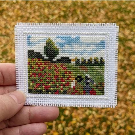 Modern Cross Stitch Pattern Small Claude Monet Poppy Field Paint Gin