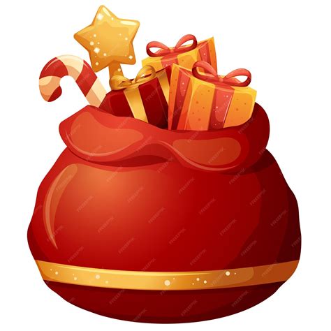 Мультяшный мешок санта-клауса с подарками на прозрачном фоне изолирован ...