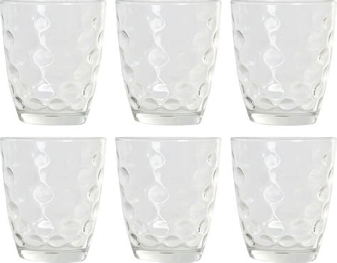 18x Stuks Transparante Waterglazen Drinkglazen Cirkels Relief 300 Ml