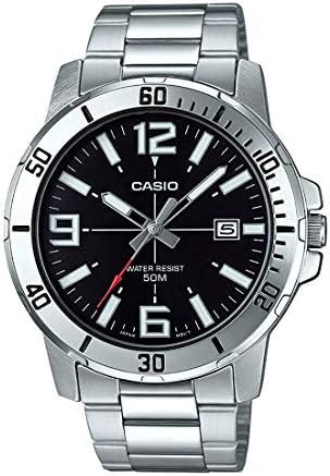 Casio Men Stainless Steel Enticer Analog Black Dial Watch Mtp D