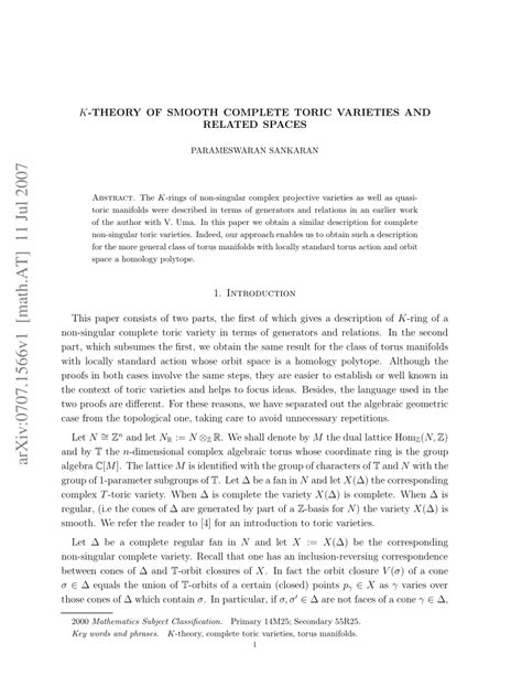 Pdf K Theory Of Smooth Complete Toric Varieties And Related Spaces