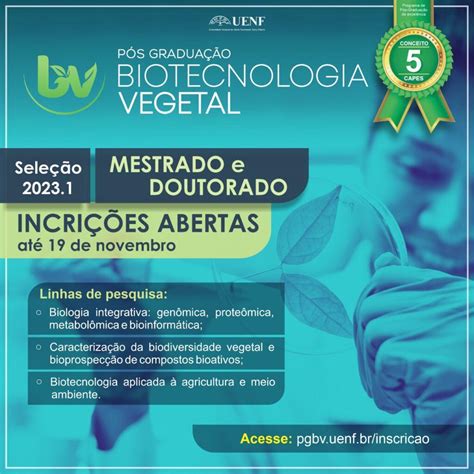 P S Gradua O Em Biotecnologia Vegetal Inscri Es Abertas At