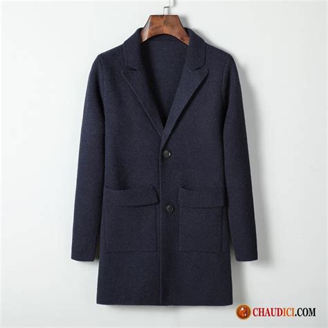 Manteau Homme Gris Lautomne Manteau Bleu Longue Revers Roulé Pas Cher