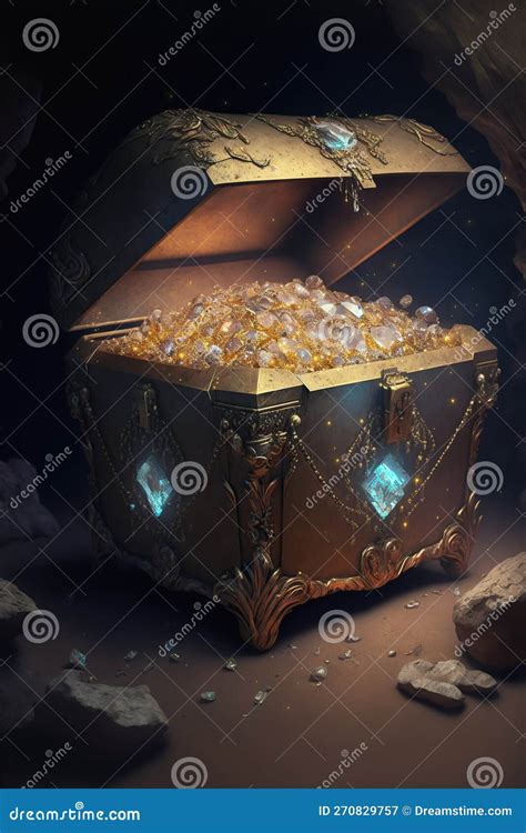 Ancient Open Treasure Chest Glowing Gemstones And Gold Inside Stock Image Image Of Concept