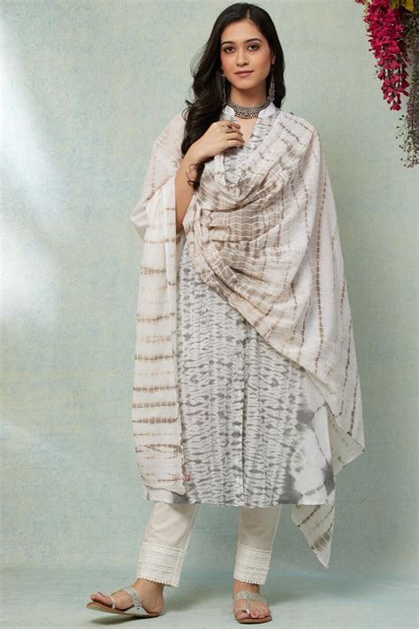 Buy Grey Shibori Printed A Line Cotton Kurta FGMK20 141 Farida Gupta